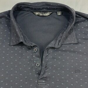 TravisMathew Mens XL Polo Shirt Navy Blue Geometric Diamond Print Short Sleeve